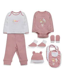 My Milestones Cotton Printed Baby Clothing Gift Set Peach - 8 Pieces