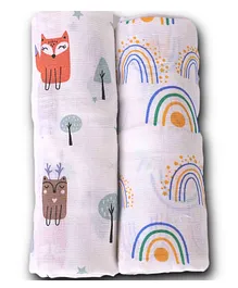 LazyToddler Cotton Organic Muslin Baby Swaddles Set of 2 - Multicolour