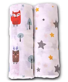 LazyToddler Cotton Organic Muslin Baby Swaddles Set of 2 - Multicolour
