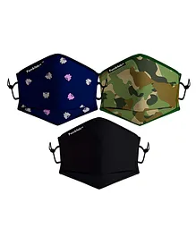 Khadi Essentials Pure & Safe N95 Face Mask Reusable Washable Butterfly Blue, Camouflage Green & Elegant Black - Pack of 3