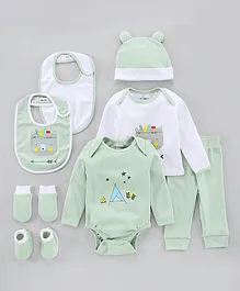 My Milestones Cotton Printed Baby Clothing Gift Set Green - 8 Pieces