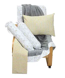 Mi Dulce An'ya Baby Cot Bedding Set Rabbit Print- Yellow &  Grey