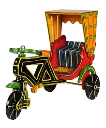 Crafts and Culture Wooden Miniature Rickshaw Toy - Multicolour