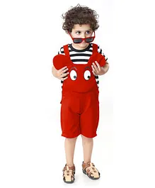 Kooka Kids Half Sleeves Striped Tee With Dungaree - Red