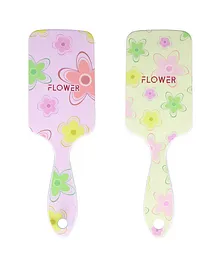 Cutecumber Pack Of 2 Floral Print Cushioned Paddle Hair Brushes - Pink And Yellow