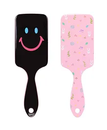 Cutecumber Pack Of 2 Smile Print Cushioned Paddle Hair Brushes - Black & Peach