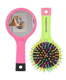 Cutecumber Pack Of 2 Back Mirrored Cushioned Paddle Hair Brushes - Pink And Green