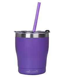 Earthism Double Wall Insulated Stainless Steel Tumbler With Straw Purple - 300 ml