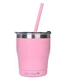 Earthism Double Wall Insulated Stainless Steel Tumbler With Straw Pink - 300 ml