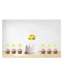 Untumble Bus Themed Cake and Cup Cake Topper Set Yellow - Pack of 25