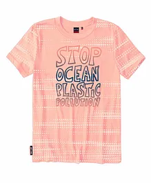 GINI & JONY Half Sleeves Stop Ocean Print Tee - Pink
