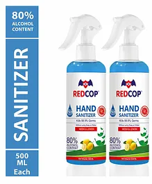 Redcop Alcohol Based Antibacterial Liquid Hand Sanitizer Bottle Pack Of 2 - 500 ml Each