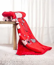 Babyhug Premium Reversible Flannel Blanket Kitten Print - Red