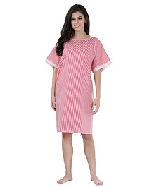 Piu Half Sleeves Striped Hospital Gown - Pink