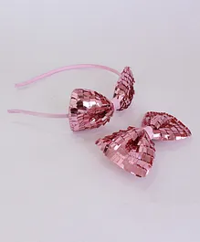 Milyra Sequined Bow Hair Band With Hair Clip Combo -  Pink