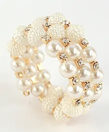 Milyra Bracelet Spiral Pearls & Carved Beads - Golden