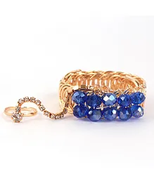 Milyra Hath Finger Ring Attached Crystal Bracelet - Blue