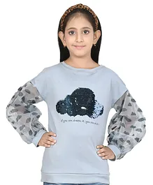 Growing Tree Cloud Detailing Reversible Sequence Bishop Full Sleeve Top - Blue