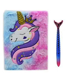 Asera Unicorn Themed Fur Diary with Mermaid Shaped Pen - 80 Pages