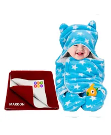 BeyBee New Born Babies Combo Blanket & Dry Sheet - Blue Maroon