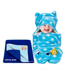 BeyBee New Born Babies Combo Blanket & Dry Sheet - Blue Royal Blue