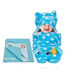BeyBee New Born Babies Combo Blanket & Dry Sheet - Blue Sea Blue