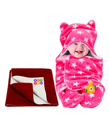 BeyBee New Born Babies Combo Blanket & Dry Sheet - Pink Maroon