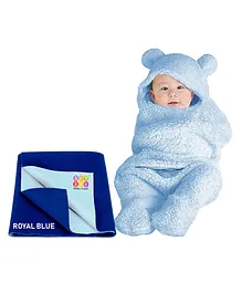 BeyBee New Born Babies Combo Blanket & Dry Sheet - Palin Blue Royal Blue