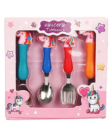 Asera Unicorn Design Stainless Steel Spoon And Fork Pack of 4 - Multicolor 