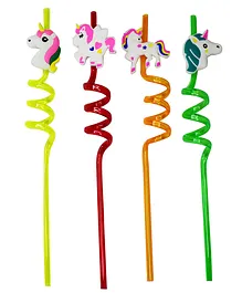 Asera Cartoon Reusable Spiral Straw Pack of 4 - Color May Vary