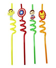 Asera Cartoon Reusable Spiral Straw Pack of 4 - Color May Vary