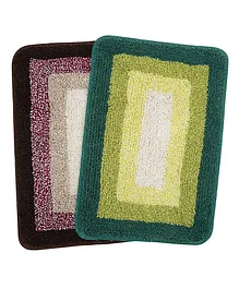 Saral Home Cotton Anti Slip Bathmat Pack Of 2 - Brown Green