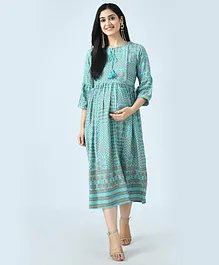 Aaruvi Ruchi Verma Three Fourth Sleeves Floral Print Maternity Dress - Light Blue