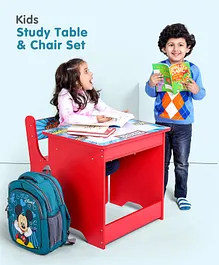 Kids Study Table & Chair Set - Red