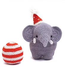 Happy Threads Crochet Elephant Soft Toy with Ball Grey - Height 12.7 cm