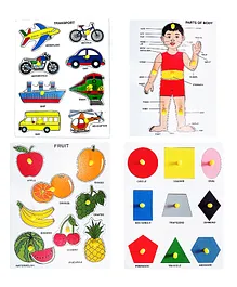 HNT Kids Wooden Knob Puzzle Set of 4 Multicolor - 34 Pieces