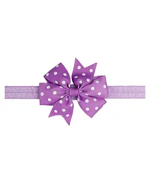 Flaunt Chic Polkadot Pinwheel Bow Elastic Headband - Purple