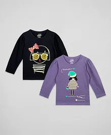 The Sandbox Clothing Co. Pack Of 2 Full Sleeves Girl Print Tee - Black & Purple