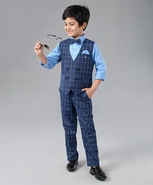 Robo Fry Full Sleeves Checked 3 Piece Party Suit - Blue