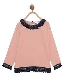 612 League Full Sleeves Lace Detailing Top - Peach
