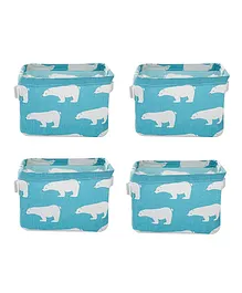 KolorFish Cotton Linen Storage Box Polar Bear Print Pack of 4 - Blue  
