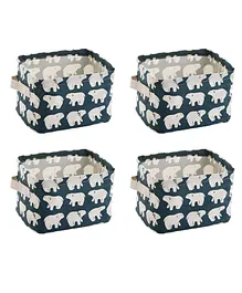 KolorFish Cotton Linen Storage Box Polar Bear Print Pack of 4 - Blue 
