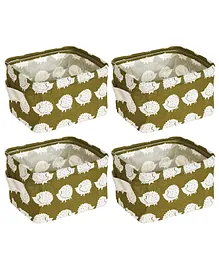 KolorFish Cotton Linen Storage Box Hedgehog Print Pack of 4 - Green  