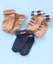 Spenta Cotton Blend Ankle Length Socks Multi Design Pack of 3 - Multicolor