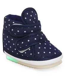 Chiu Stars Printed Double Velcro Closure LED Musical Shoes - Navy Blue