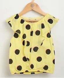 One Friday Short Sleeves Polka Dots Print Top - Yellow