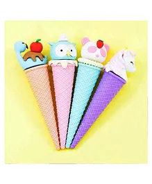 Funcart Ice Cream Cone Eraser Pack of 4 - Multicolor