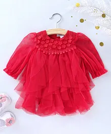 Mark & Mia Full Sleeve Frock Style Onesies with Lace - Red