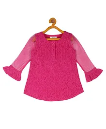 Young Birds Full Sleeves Flower Lace Detailing Top - Pink