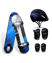JASPO Experts Intact Anti Skid Skateboard With Helmet, Knee & Elbow Guard - Blue
